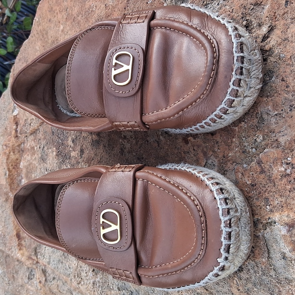 Valentino Garavani Brown Loafers with Gold Logo